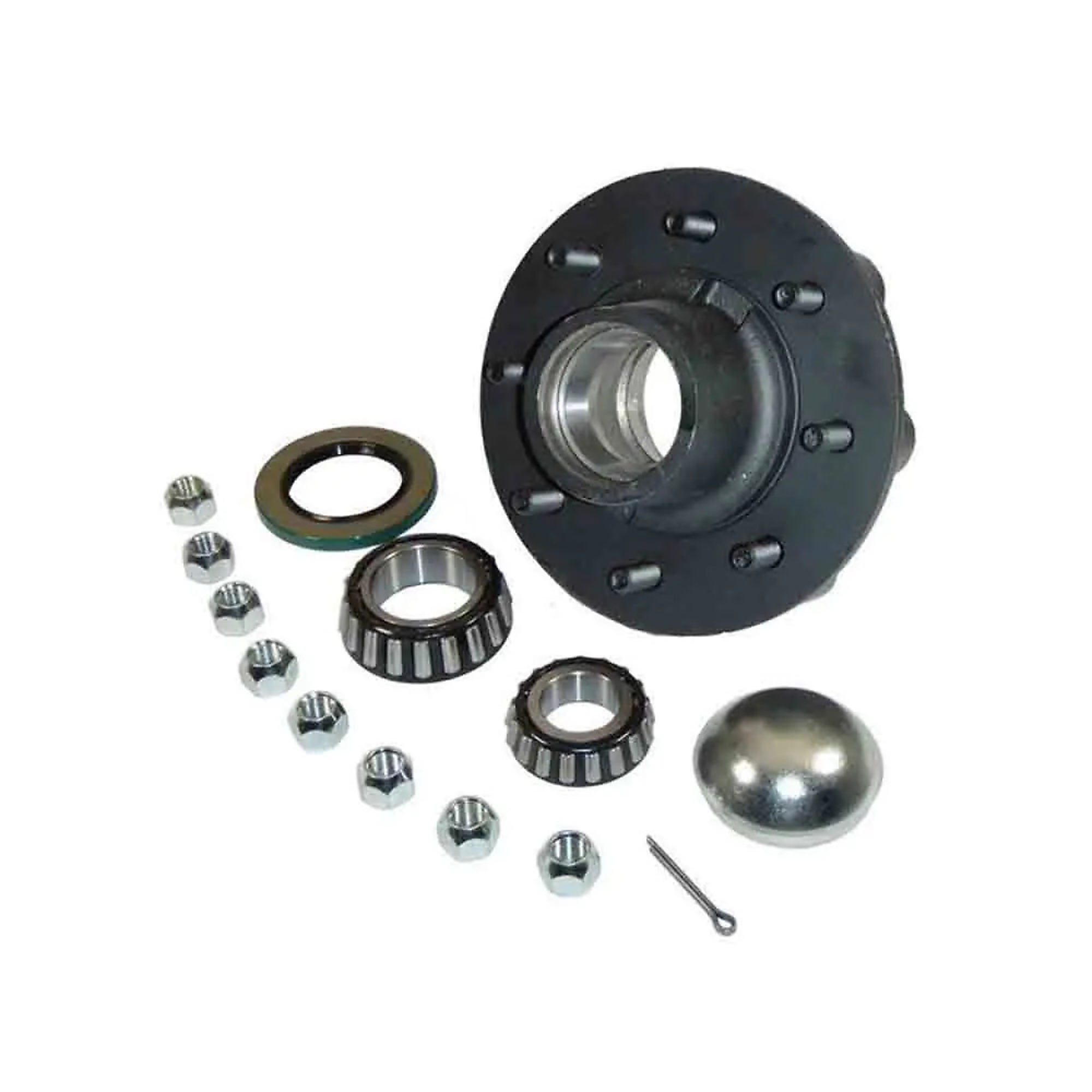 Rigid Hitch, 8-Bolt Idler Hub Kit for 1-3/4 To 1-1/4 Tapered Spindles, 8-Bolt on 6.5 inch Circle, For a 5,200lb to 6,000lb Axle, 3K lb Capacity per Hub, Complete Assembly, Model# H-1208-04-A